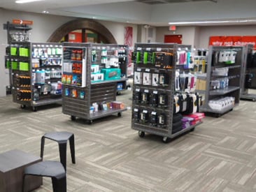 Store displaying slatwall displays and shelves