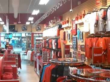 Store displays slatwall with t-shirt displays and shirt racks