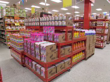 store display furniture containing cleaning supplies 