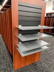 Shoe Show slatwall with shelves for shoes
