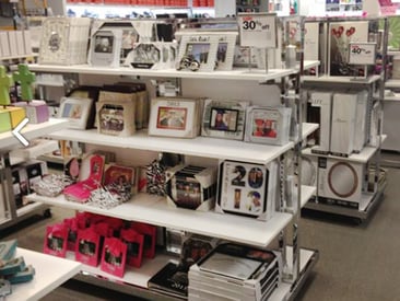 View of double sided display with shelves